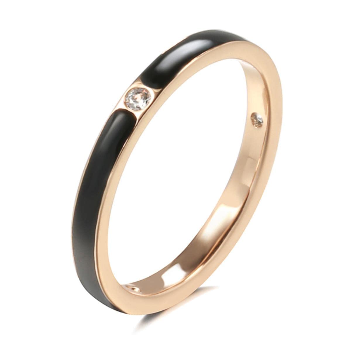 YAHOYA Rose Gold With Natural Zircon Wedding Ring For Women Classic Black Enamel Ring Daily Fine Jewelry