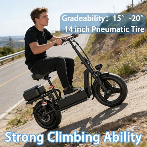Image of 14 inch Folding Electric Bike for Adults, 500W Motor, 25 MPH Top Speed, 48V 15Ah Battery, 35 Miles Range, Tubeless Tires, Rear Drive E-Bike, Dual Disc Brakes, Compact Commuter Bicycle