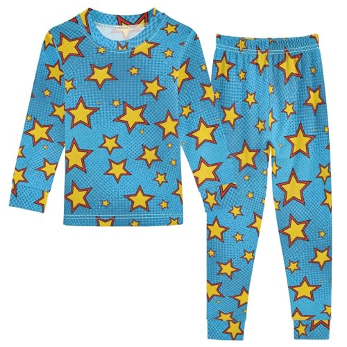 Pajama Sets Long Sleeve Blue with Yellow Stars Soft Comfy Sleepwear 2 Piece PJS 3-8T