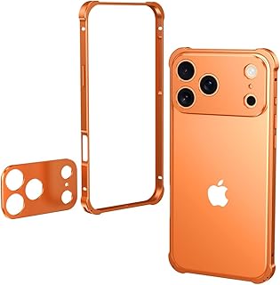 iPhone 17 Pro 用アルミバンパー メタルフレーム 緩衝綿 かっこいい アイフォン17pro ケース メタルサイドバンパー 衝撃吸収 カメラレンズ保護カバー簡単装着 magsafe対応,オレンジ