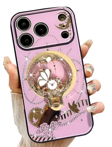 Coque iPhone 17 Pro Max à paillettes avec béquille antichoc rose