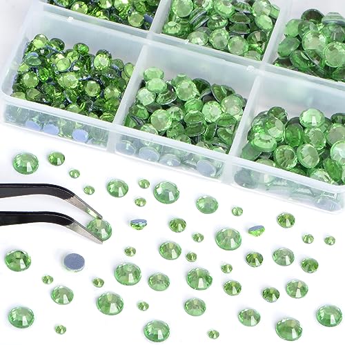 Image of Bymitel Hotfix Crystal Rhinestones Round Gems for Crafts,Mixed 6 Sizes with Wax Pencil Kit, Peridot 1.6-6.3mm SS4-SS30 /8000pcs