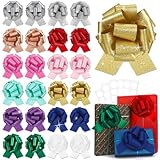 24 pcs Pull Bow Glitter Gift Wrapping Ribbon Bow Metallic Holiday 6inchs Adhesive Gift Bows for Wedding Present Warp Christmas Wedding Baskets Valentine Easter Party (24Pcs-Mix Colors-I)