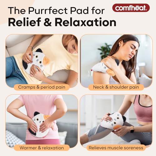 Image of Cat Microwave Heating Pad for Period Cramps, Moist Heat Pack for Menstrual, Muscle Pain Relief Stuffed Animal Heating Pad Plush with Flaxseed Filling, Washable Cover, for Girl Women