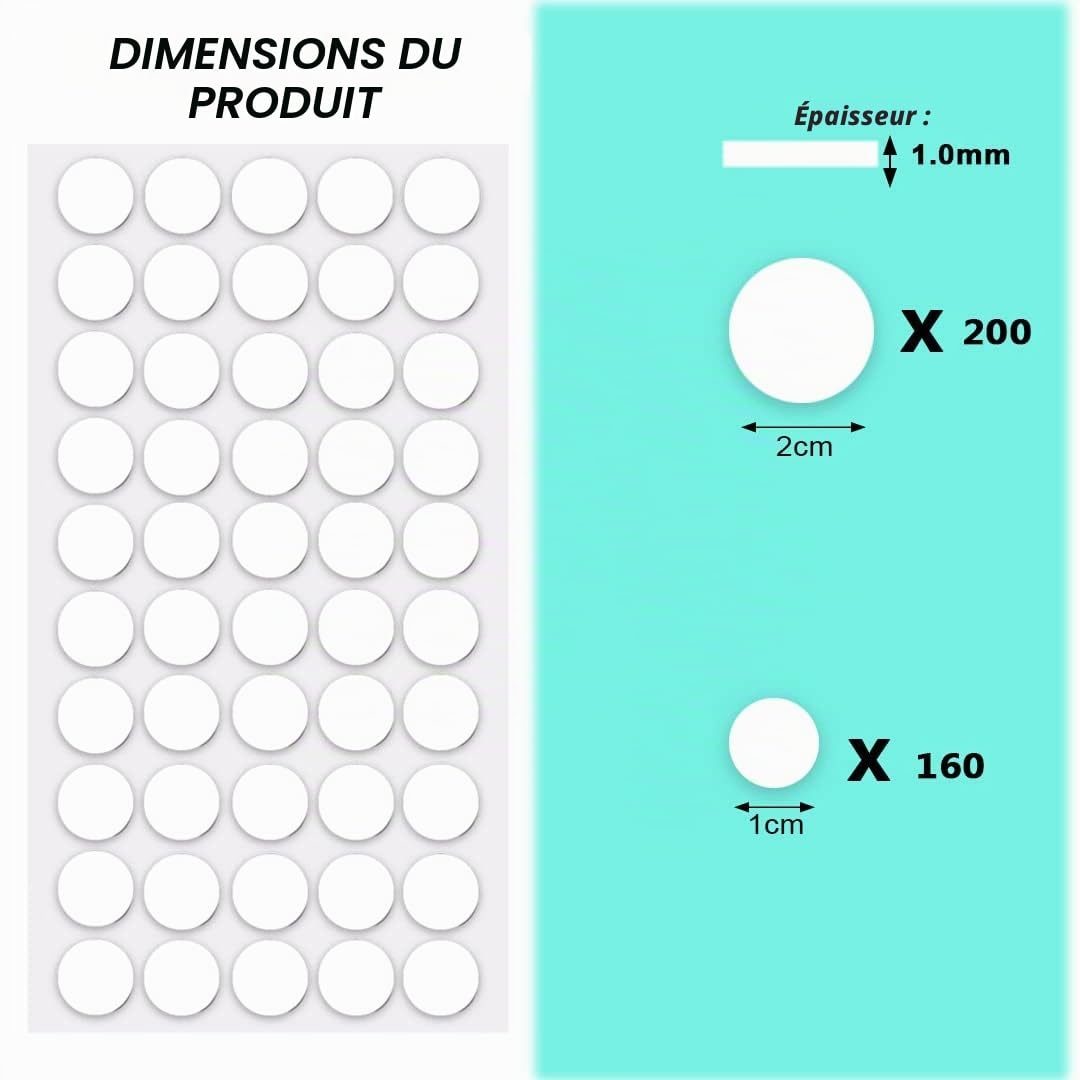 Lot de 360 pastilles adhésives double face, 2 tailles en acrylique transparent pour affiche mastic adhésif amovible rond réutilisable sans traces pour métal verre mur bois 20 mm et 10 mm