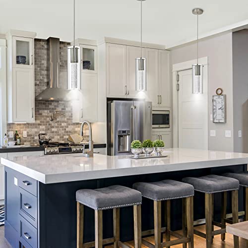 Huong Son Bubble Glass Pendant Lights Sand-Nickel Brushed, Mini Cylinder Pendant Light Fixture With Glass Shade, Indoor Pendant Lighting Adjustable Length, Gu10 4000K Led Bulb Included, 3 Pack #TOP2