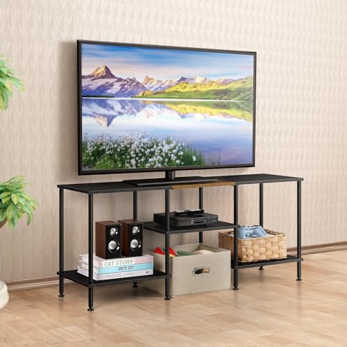 50 Inch TV Stands for Living Room Black Entertainment Center with Storage for 50 43 40 32 Inch TV...