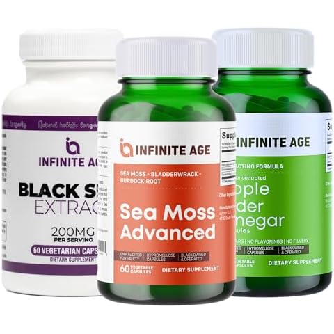 INFINITE AGE Wellness Bundle - Sea Moss Advanced 1250mg, Black Seed Oil Extract 200mg, Apple Cider Vinegar Capsules 1950mg - Made in The USA Cover