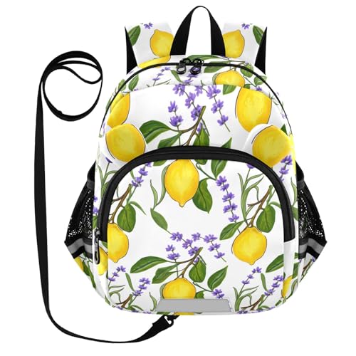 Lemon Lavender Branch White Toddler Harness Backpack for Boys Girls 3-6 Years Kids Backpack with Anti Lost Safety Leash Baby Harness Bookbag for Preschool Travel Walking