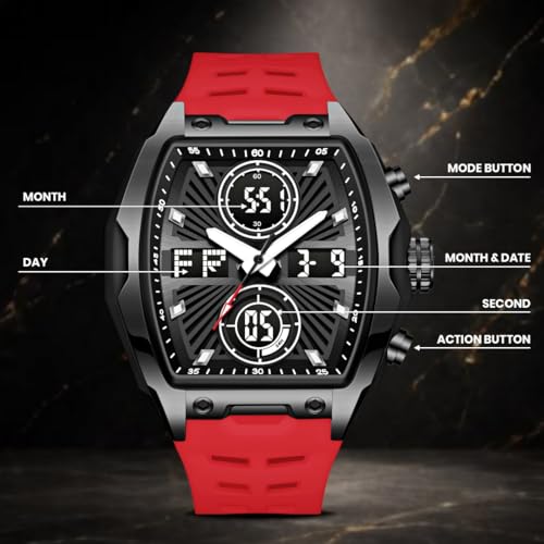 Image of V2A Impact-KUBIX 5410 Analog-Digital Watch for Men | Trendy Tonneau Shape | Bold Fashion Performance Watch with 3 Time Zones, Countdown, 50M Water Resistance, Alarm & Stopwatch