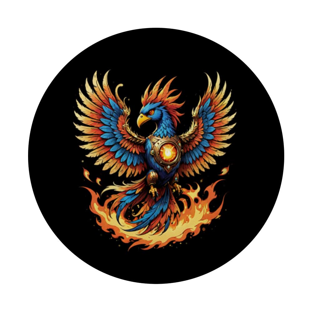 Illustrated Vintage Steampunk Flaming Phoenix Rising PopSockets Swappable PopGrip, Black - Image 3