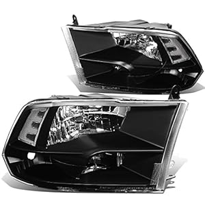 DNA Motoring HL-OH-DR09QUA-BK-CL1 Black Housing Headlights Replacement Compatible with 10-18 Ram 1500-5500, Fit Dual or Quad Headlight Models