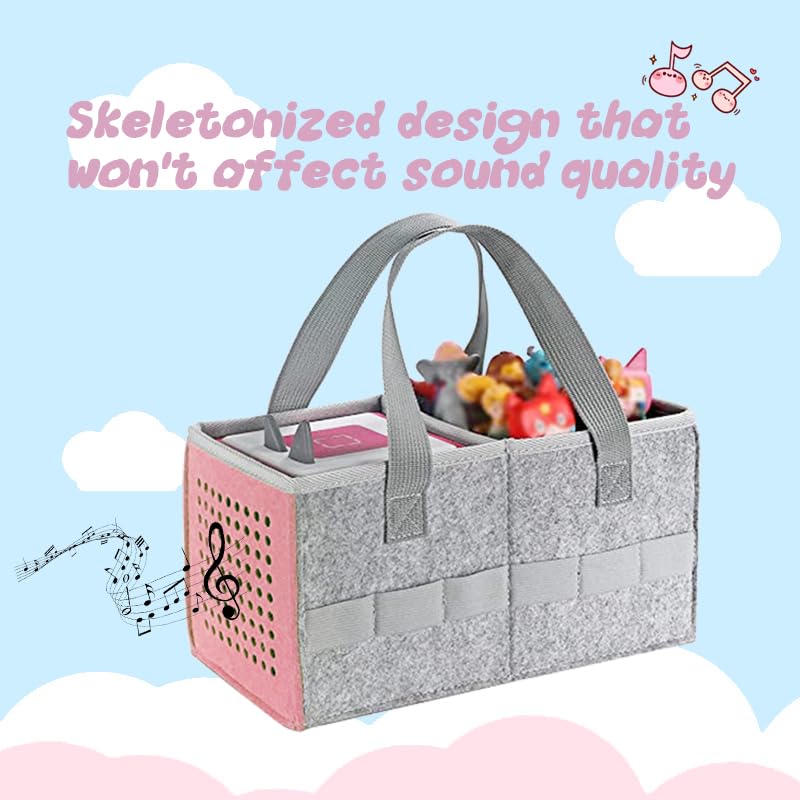 Portable Hand Bag for Toniebox Starter Set, Compatible with Toniebox Audio Player Starter Set Tonies Figures,Felt Cloth Storage Bag for Tonies Starter&Accessories Picnic Party Travel Bag(Pink)