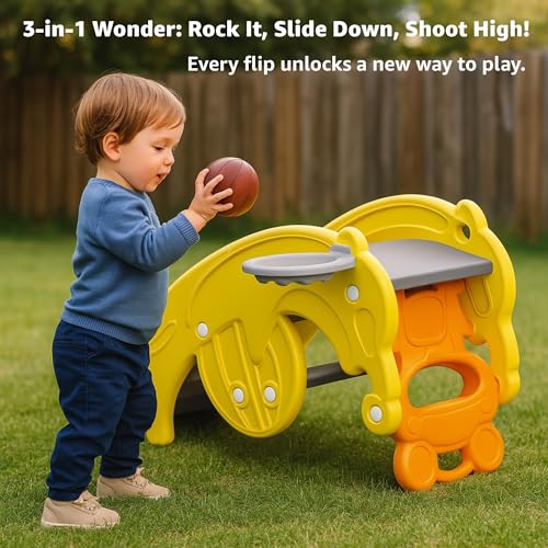 Amazon Brand - Jam & Honey 3 in 1 Frog Foldable Slide, Baby Slide with Rocker & Basketball | with Ball | Foldable Freestanding Indoor & Outdoor Slides| Rideon & Rocker, Multicolor, 18+ Months - Image 4 thumbnail