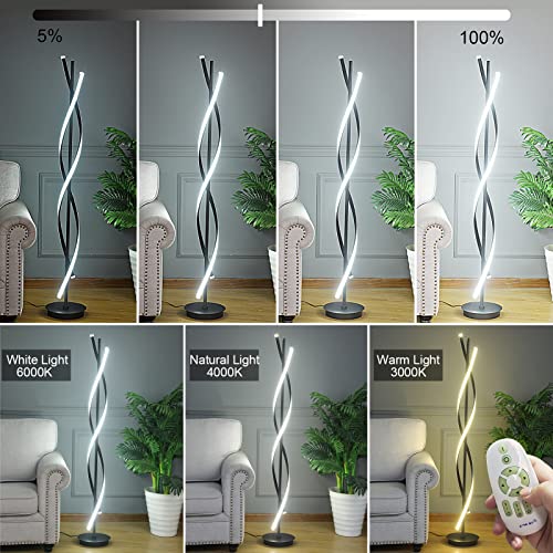 Aooliwang 61Inch Height; 60W Dna Spiral Led Floor Lights;Art Interior Decoration Home Nordic Floor Lamp Standing Lamp For Living Room Lighting ; 3Color Remote Control Dimming (Black) #TOP2