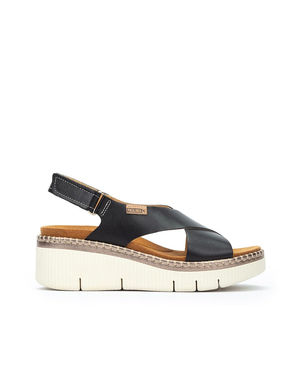 Pikolinos Gomera Sandalias Cuña Mujer | en Cuero | Suela Extraligera | Talla EU 35-​42 en Color Negro