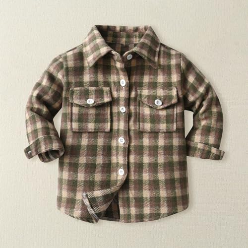 Toddler Boys Girls Plaid Shirt Jacket Long Sleeve Lapel Collar Button Coat Fall Casual Outwear with Pocket2