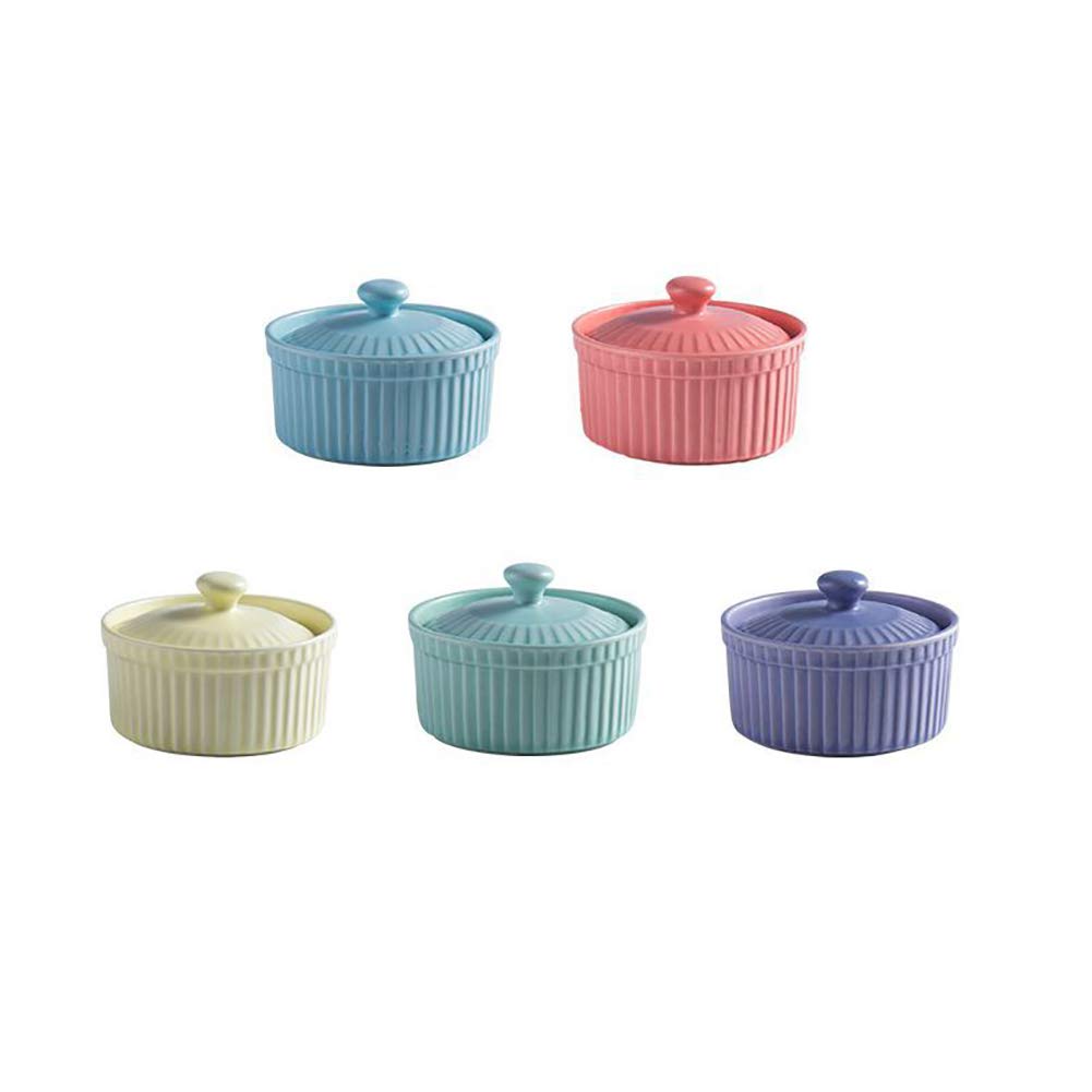 5er Set Soufflé Förmchen Mit Deckel, Creme Brulee Schälchen Formen Aus Porzellan, Mini Ofenfeste Förmchen Pastetenförmchen Aus Keramik, Dessertschale Förmchen Für Muffins, Cupcakes, Dessert Und Obst