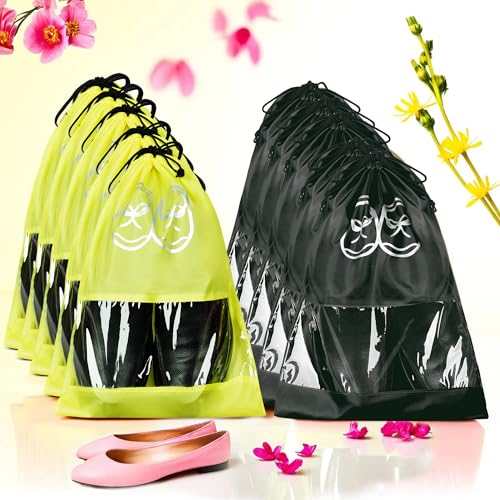 Image of Heart Home Pack of 10 Travel Shoe Organizer | Storage Bags | Travel Carrying Bag | Storage Organizers Set | Shoe Cover with Transparent Window | Shoe Dori Cover | Yellow & Black