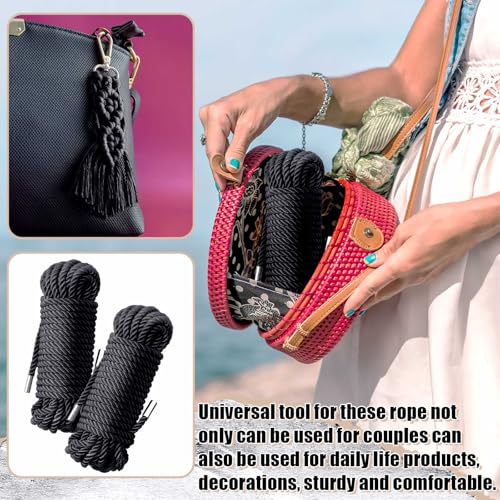 Image of Tisancy 4 Pcs Multifunctional Craft Cord Kit with 2 Soft Silk Macrame Cords and 2 Adjustable Nylon Rope, 32.81 ft Twisted Trim Cord for DIY Crafts and Home Decoration(Black)