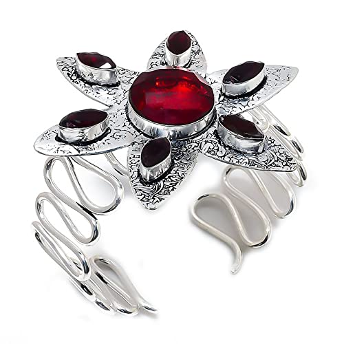 Bracelet manchette en argent sterling et grenat naturel du Mozambique