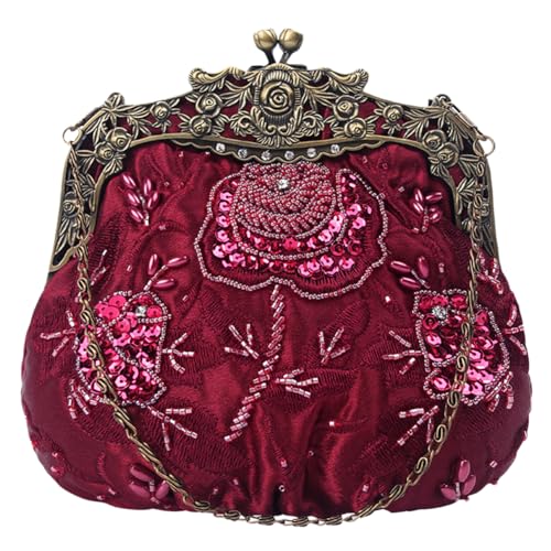 Image of Women's Vintage Beaded Sequin Flower Evening Handbags Wedding Clutches Prom Cocktail Party Handbags