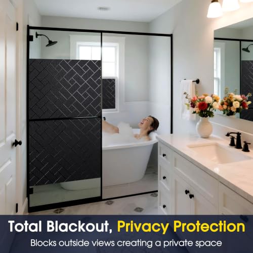 Image of Coavas Total Blackout Window Privacy Film 100% Light Blocking & UV Protection, Static Cling Frosted Privacy Cover No Glue Heat Control Room Darkening Shade for Bedroom, Nursery,17.5 x 78.7 inches
