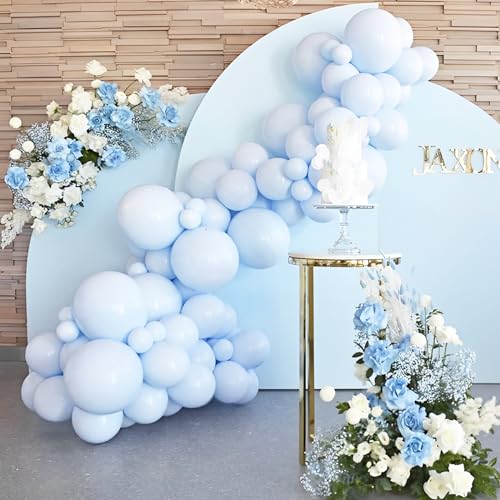 Image of Voircoloria 90pack Light Blue Balloons Different Size 18 /12 /10 /5 Inch Baby Blue Balloon Garland Arch Kit for Boys Girls Birthday Party, Baby Shower, Wedding, Gender Reveal, Baby Shower Decorations
