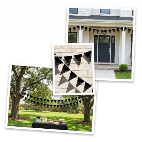 Image of 40M /130FT Black Triangle Pennant Banner Flag Metallic Fabric Bunting Garland for Christmas Graduation Birthday Wedding Engagement Bachelorette Holiday Halloween Celebration Hen Party Supplies