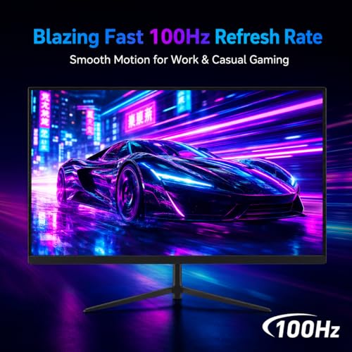 Image of 24 Inch Gaming Monitor, FHD 1080P IPS Display, 100Hz Computer Monitor, 3ms MPRT, Built-in Speakers, HDMI & DisplayPort, VESA Mount, Low Blue Light, Flicker-Free, 16.7M Colors