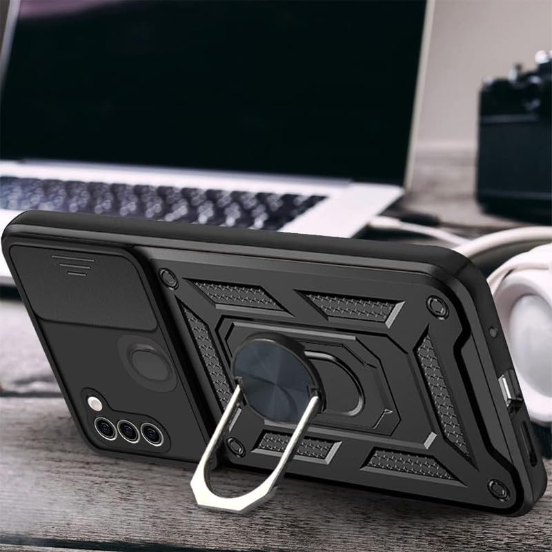 Image of Case for Samsung Galaxy M11, Shutter Heavy Duty Hard Tough Silicone TPU Dual Layer Hybrid Shockproof Cover,Ring Kickstand for Samsung Galaxy M11 - Black