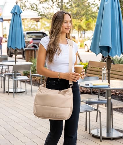 Image of Puffer Tote Bag for Women, Lightweight Puffy Tote with Compartments, Shoulder Bag Crossbody Bags for Women Travel, Work, Gym