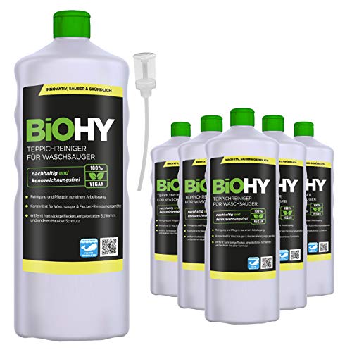 Teppichreiniger für Waschsauger (6x1l Flasche) + Dosierer | geeignet für alle Waschsauger | entfernt Flecken und Schmutz mühelos | Reinigung und
