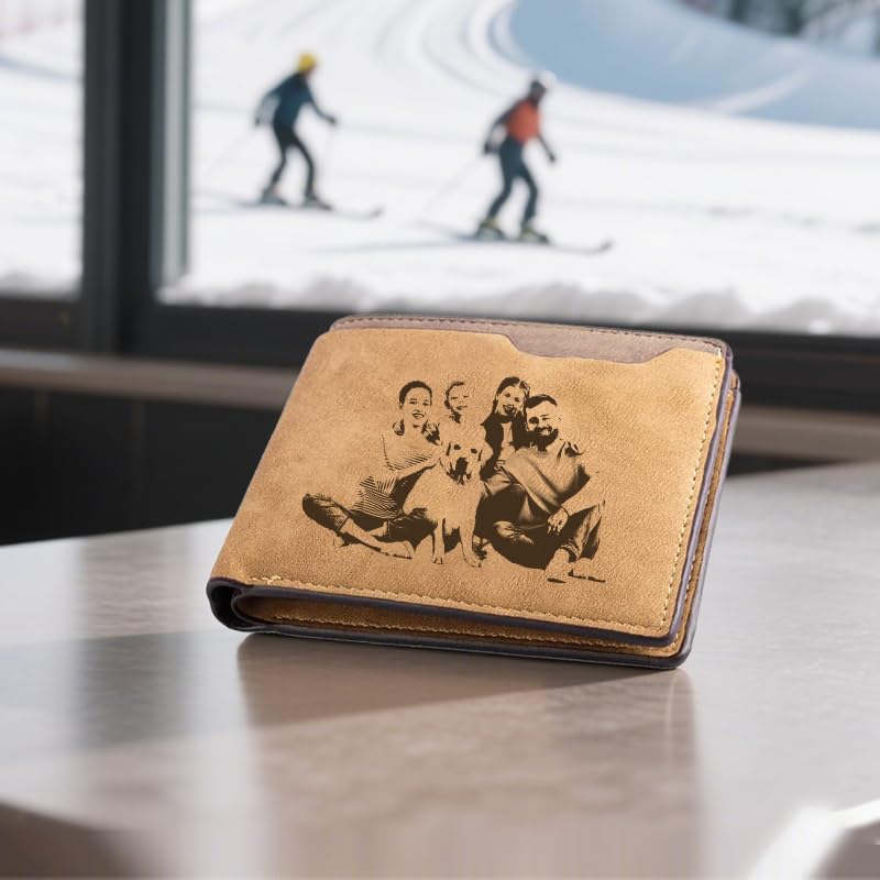 Personalized Initial Name Leather Wallet for Men, Custom Engraved Photo wallet for Dad Friend,Leather Wallets with Picture Birthday Gift4