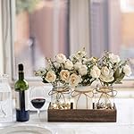 3 Pcs Mason Jar Centerpiece Table Decorations for Dining Table Decor Farmhouse Coffee Table Decor with Wood Tray and Led Light Table Centerpieces for Dining room Kitchen Living Bathroom,White - Image 4