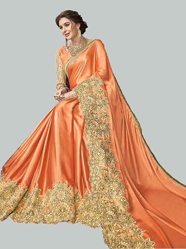 Image of TRENDMALLS Women's Lycra Embroidery With Stone Work Saree with Unstitched Blouse