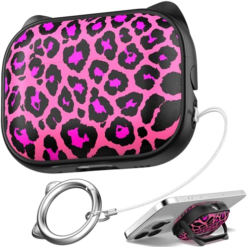 Image of for AirPods Pro 2 Case with Cleaning Kit, Cute Cat Ear Print Design & Cute Buckle for Girls, Phone Holder & Top Safe Lock Buckle Design for AirPods Pro 2nd /1st Gen case, Rose Leopard