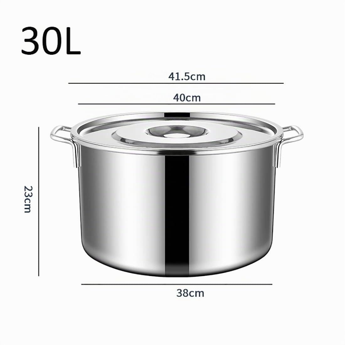 Pentola capiente Acciaio Inox Pentola Grande, pentola Classica in Acciaio Inox con Coperchio, 9L-50L, lucidatura a Specchio, Padella Antiaderente, 6 Dimensioni, Argento (Size : 40 * 23cm(30L))