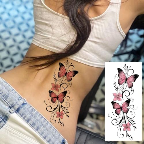 Image of VANTATY 12 Sheets Beautiful Lily Temporary Tattoos For Women Adults Arm Leg Waist Tattoo Sticker, Realistic 3D Rose Butterfly Fake Flower Tattoos Body Art Makeup Decals Waterproof Long Lasting Tatoos