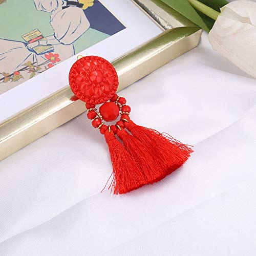 Udalyn 4 Pairs Tassel Earrings For Women Dangle Clip On Earrings Colorful Bohemian Tassel Earrings Statement Earrings Handmade Jewelry Gift Non Piercing Earrings For Sensitive Ears #TOP2