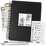 Lobome A4 Schwarzes DIY Fotoalbum, 90 Seiten zum Selbstgestalten mit Scrapbook Zubehör , Schablonen, Aufkleber, Metallic Marker | Erinnerungsalbum mit anpassbarer Einband, getrennt durch Pauspapier