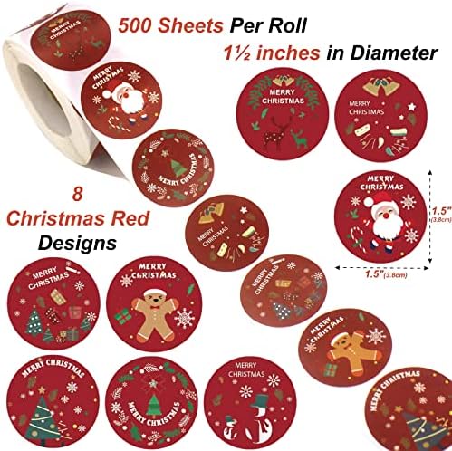 Masper 500 1½ inches Christmas Stickers, 8 Designs of Merry Christmas Stickers for Crafts Presents Kids Envelopes Card Making