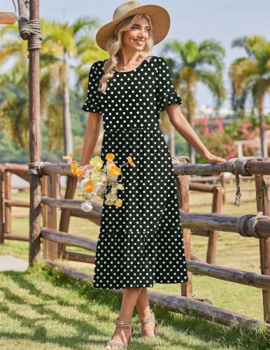 Image of Zeagoo Womens Summer Dresses 2026 Casual Midi Dress Flowy Sundress Ruffle Short Sleeve Tiered Dresses A Line Boho Dress