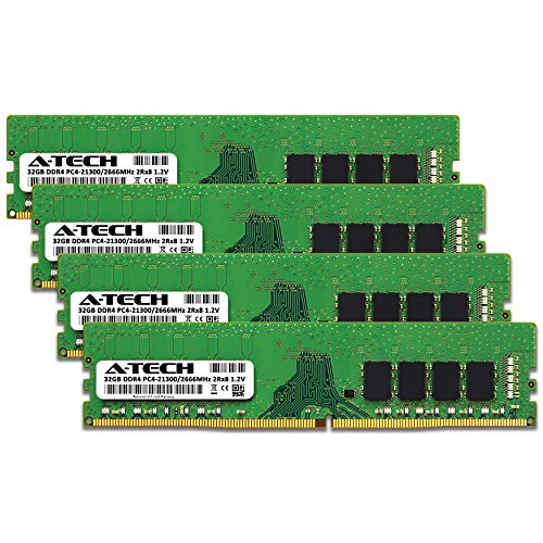 Image of A-Tech 128GB (4x32GB) DDR4 2666 MHz UDIMM PC4-21300 (PC4-2666V) CL19 DIMM 2Rx8 Non-ECC Desktop RAM Memory Modules