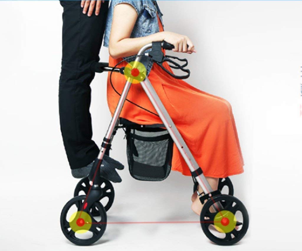 Sedia a rotelle,Pieghevole a quattro ruote in alluminio con maniglie imbottite per sedile Freni per il trasporto in rete per anziani Transit Travel Shopping