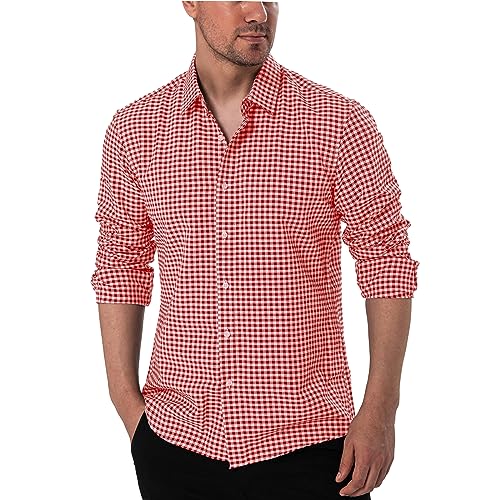 Manwan walk Men's Plaid Button Down Shirts Regular Fit Long Sleeve Casual Business Shirts