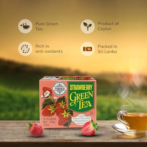 Image of Mlesna Strawberry Green Tea 100g | 50 Foil-Wrapped Tea Bags | Pure Ceylon Green Tea | Rich in Antioxidant | Imported from Sri Lanka