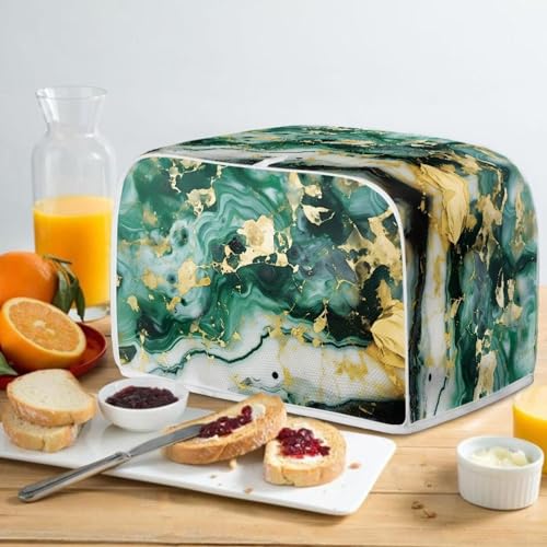 Image of Toaster Cover Kitchen Bakeware Protector Fits for Most Standard 2 Slice Toasters, Keep Toaster Free From Dust And Fingerprint Oven Dustproof Cover, Green Gold Marble