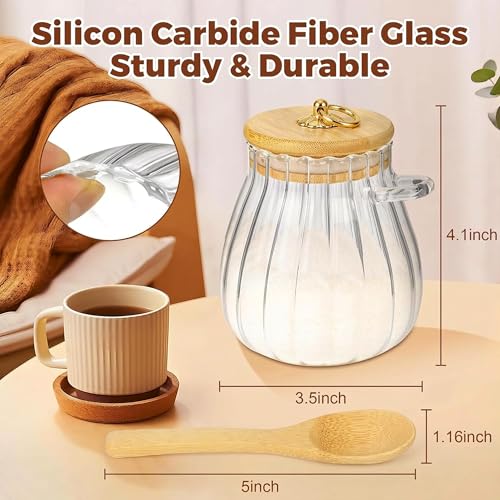 Sugar Container with Bamboo Lid and Spoon,15 oz Sugar Bowl Glass Jar - Image 4