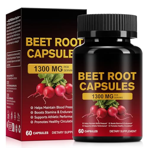 Rote-Bete-Kapseln 60P 1300 Mg RoteBete-Pulver-Nahrungsergänzungsmittel Unterstützt Die Sportliche Leistungsfähigkeit Verdauung Immunsystem Natürliche Energie Vegan Glutenfrei